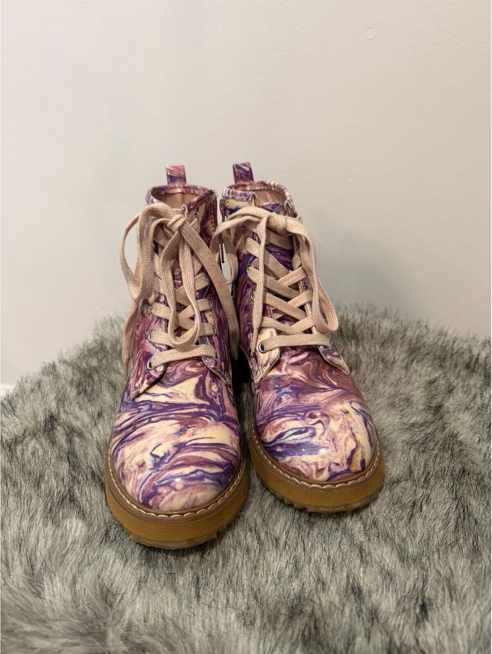 Steve Madden JOLIVIAA Girls Ankle Boots Size 3 Purple and Pink Marble